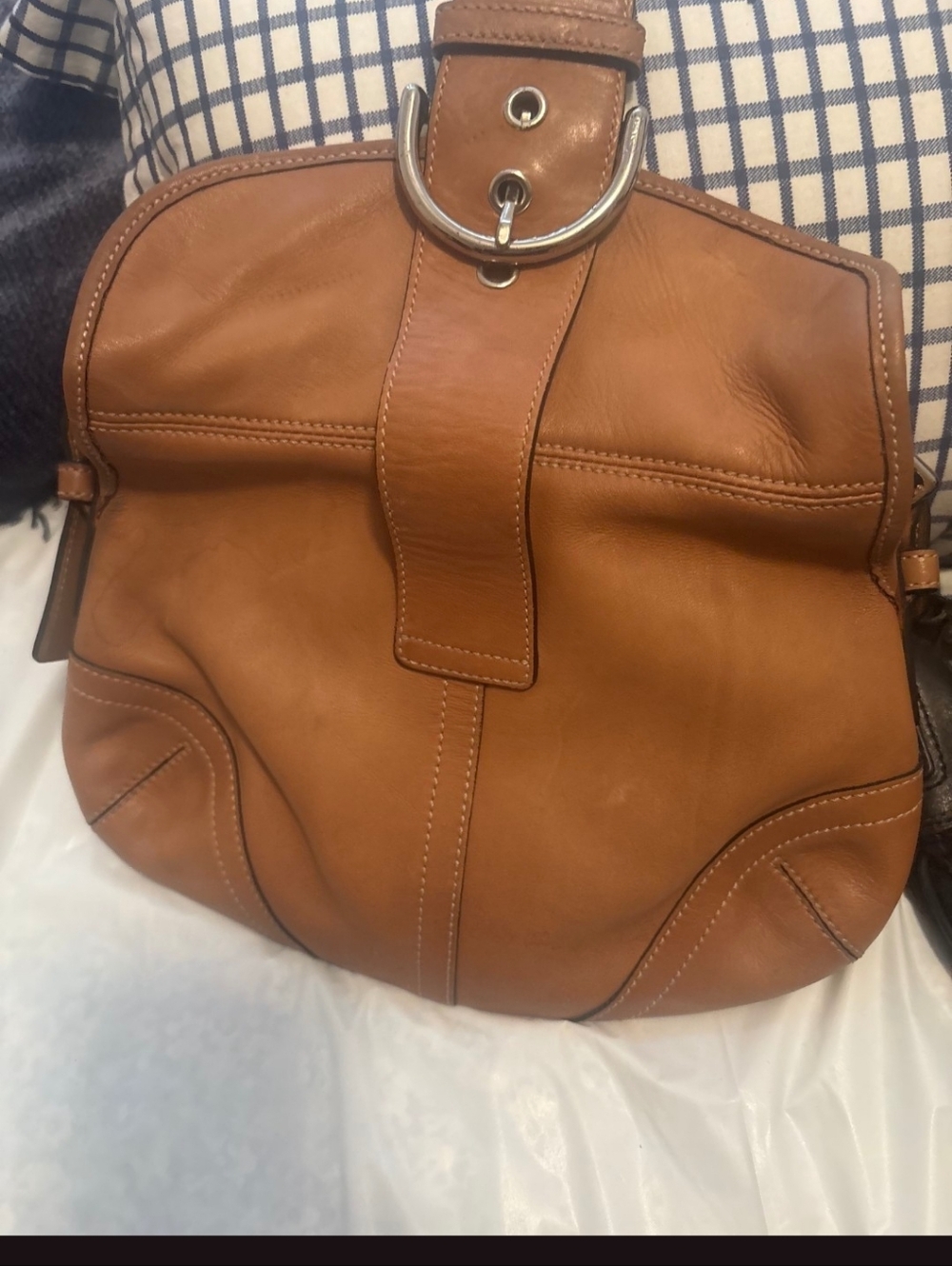 Coach Tan Leather Shoulder Bag with Buckle Accent - Picture 2 of 4